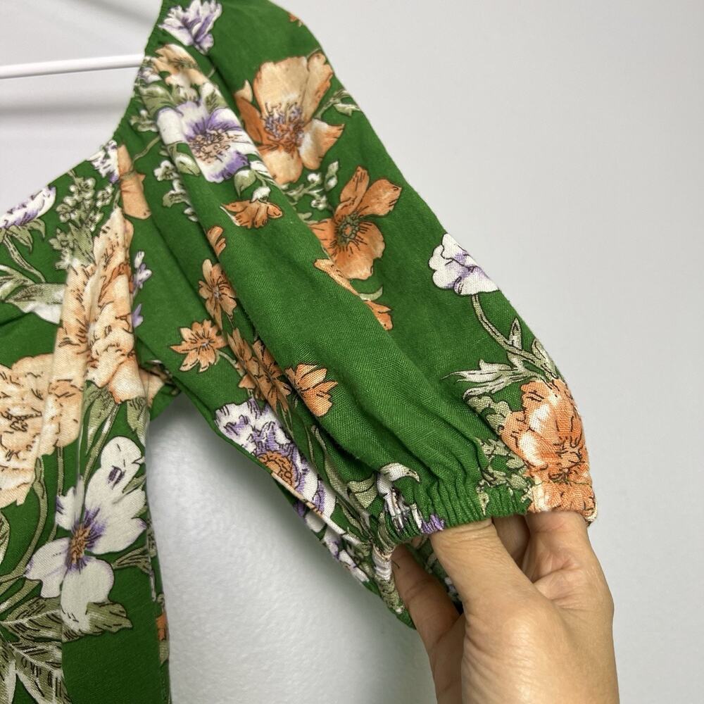 NWT Sim & Sam Dress Linen Blend Floral Sz S Ruffled Babydoll Vacation Green Boho - Picture 3 of 15